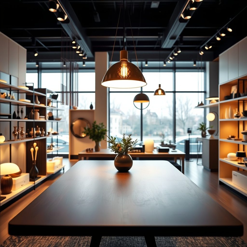 Lighting showroom showcasing various fixtures